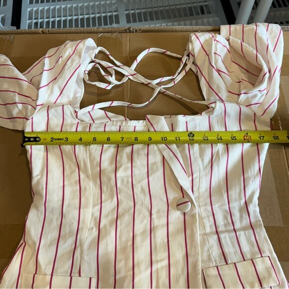 🍁 NWT ASOS DESIGN x MILLIE halter neck blazer mini dress in stripe print White - Picture 12 of 16